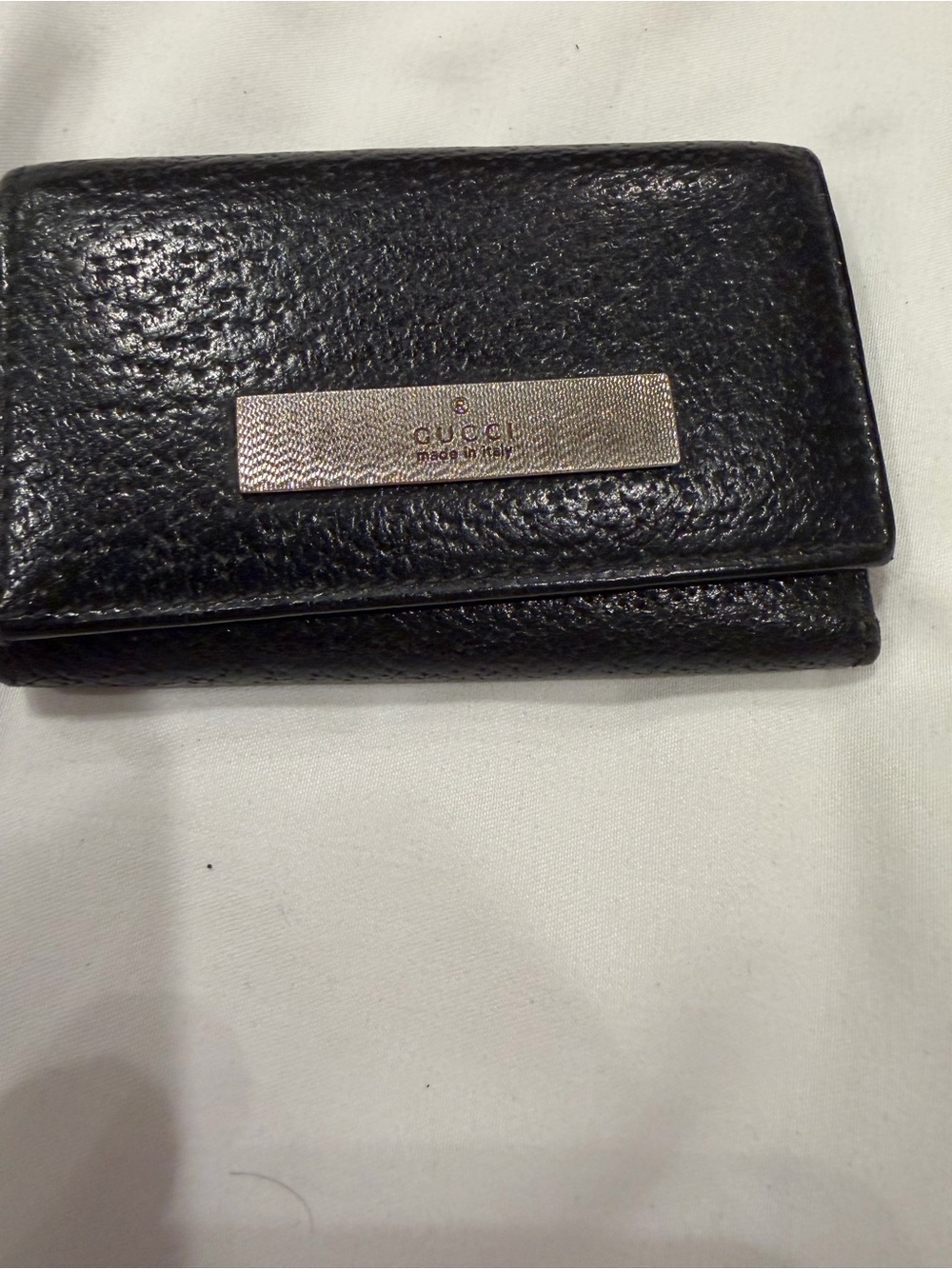 Vintage Gucci Black Leather 6-Key Holder Case Silver Logo Made in Italy